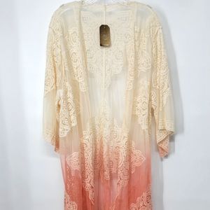 Embroidered Beach Coverup Duster Caftan Open Front One Size